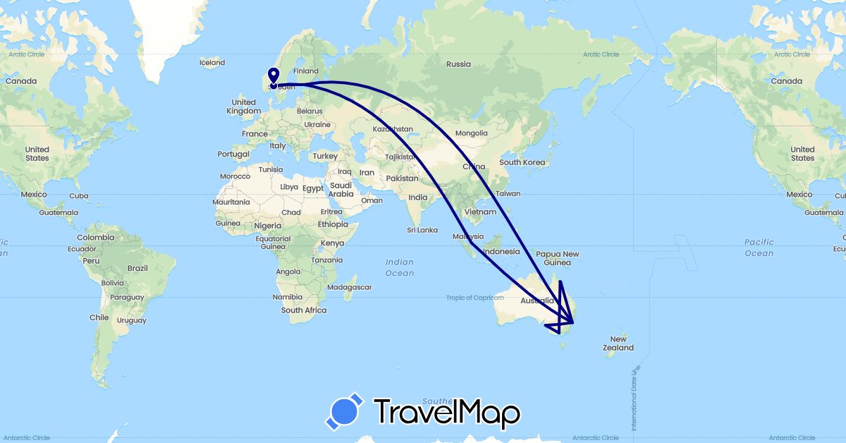 TravelMap itinerary: driving in Australia, Finland, Hong Kong, Norway, Singapore (Asia, Europe, Oceania)